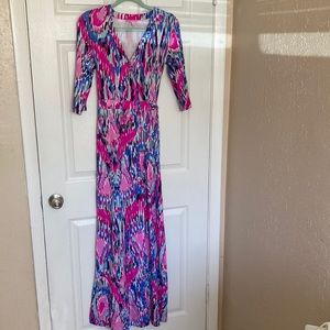Lily Pulitzer maxi dress. Long sleeve. Size small. Wrap tie dress. Multi colored